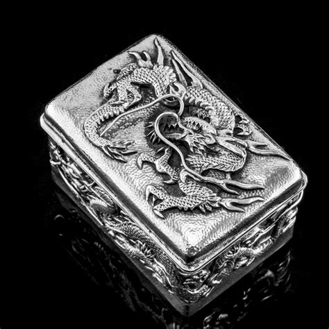 metal japanese box with dragons and honeycomb bottom value|Antique Japanese Solid Silver Box with Embossed .